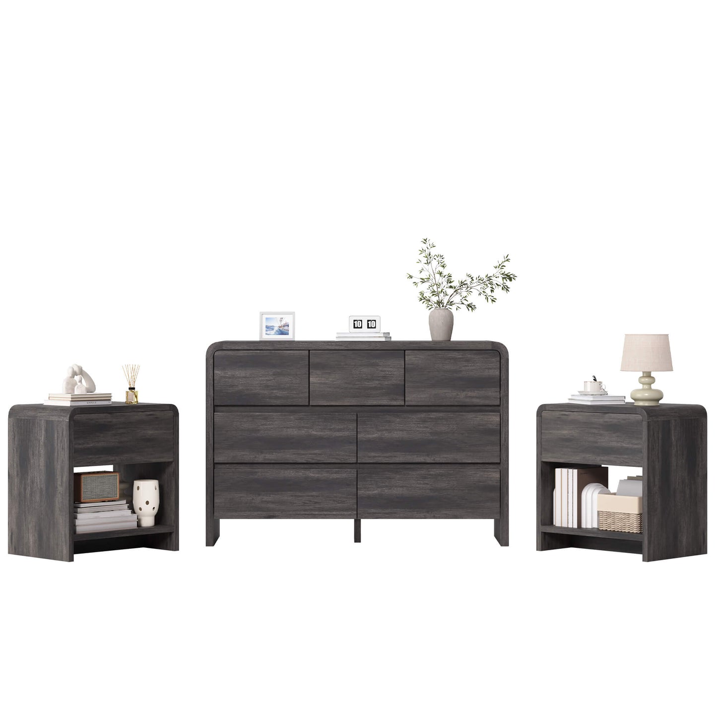 Garyon Modern Bedroom Furniture Set -7+2Black