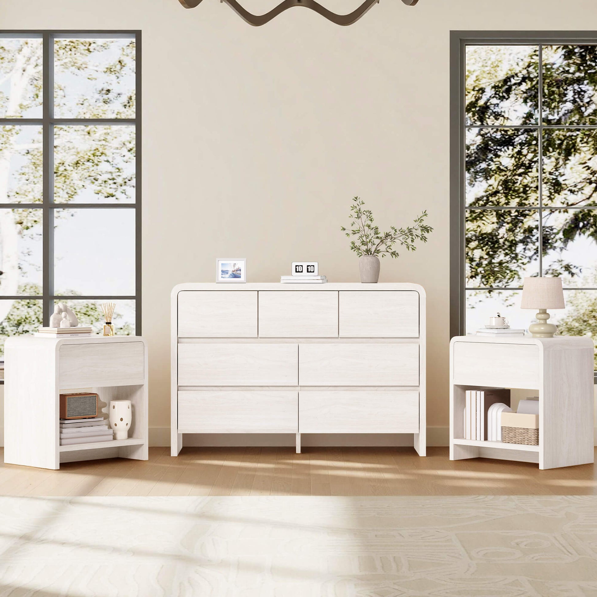 Garyon Modern Bedroom Furniture Set -7+2White