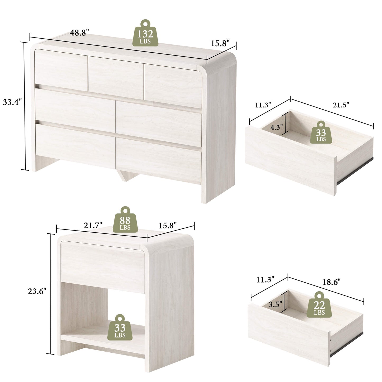Garyon Modern Bedroom Furniture Set -7+2White