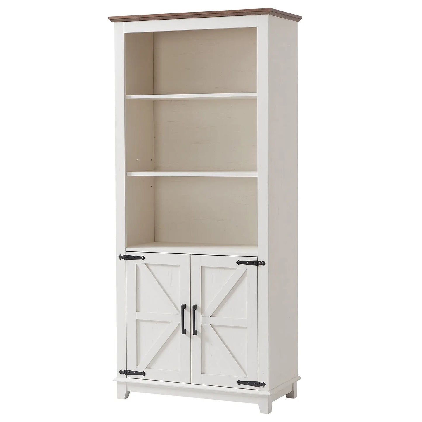 Bret Farmhouse Bookcase Storage Cabinet Rustic White