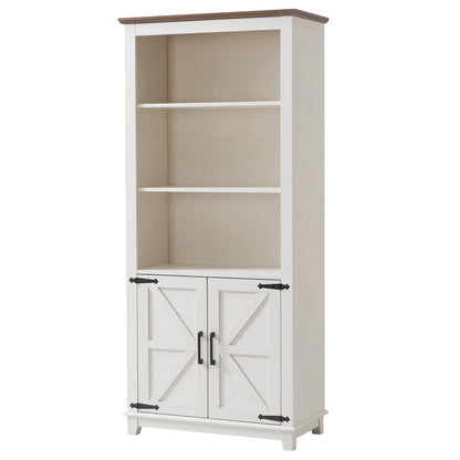 Bret Farmhouse Bookcase Storage Cabinet Rustic White