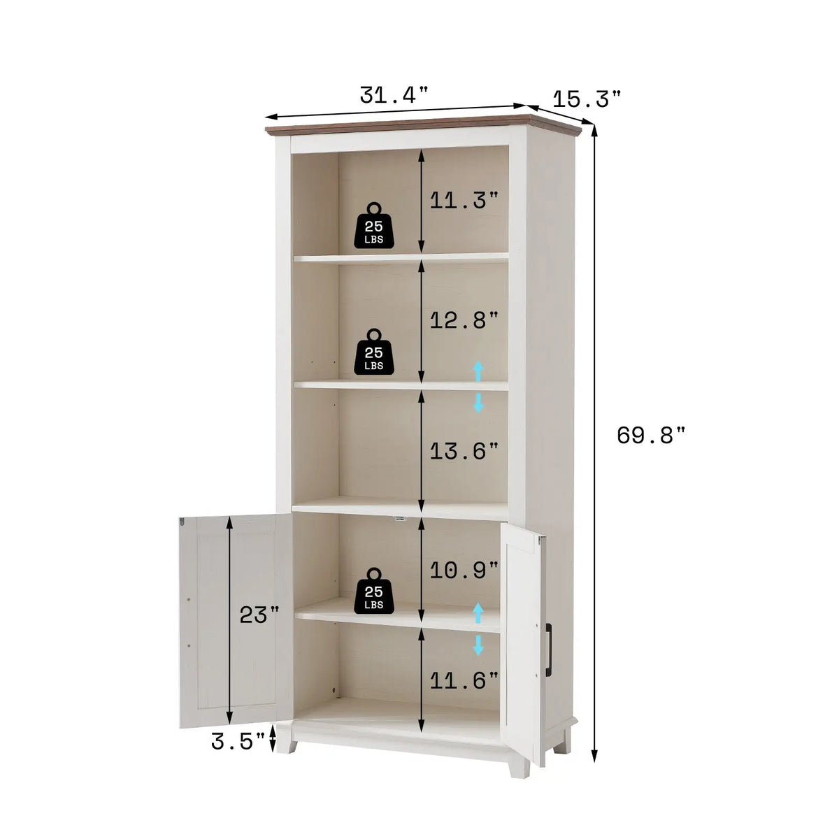 Bret Farmhouse Bookcase Storage Cabinet Rustic White