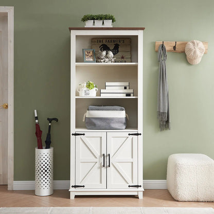 Bret Farmhouse Bookcase Storage Cabinet Rustic White
