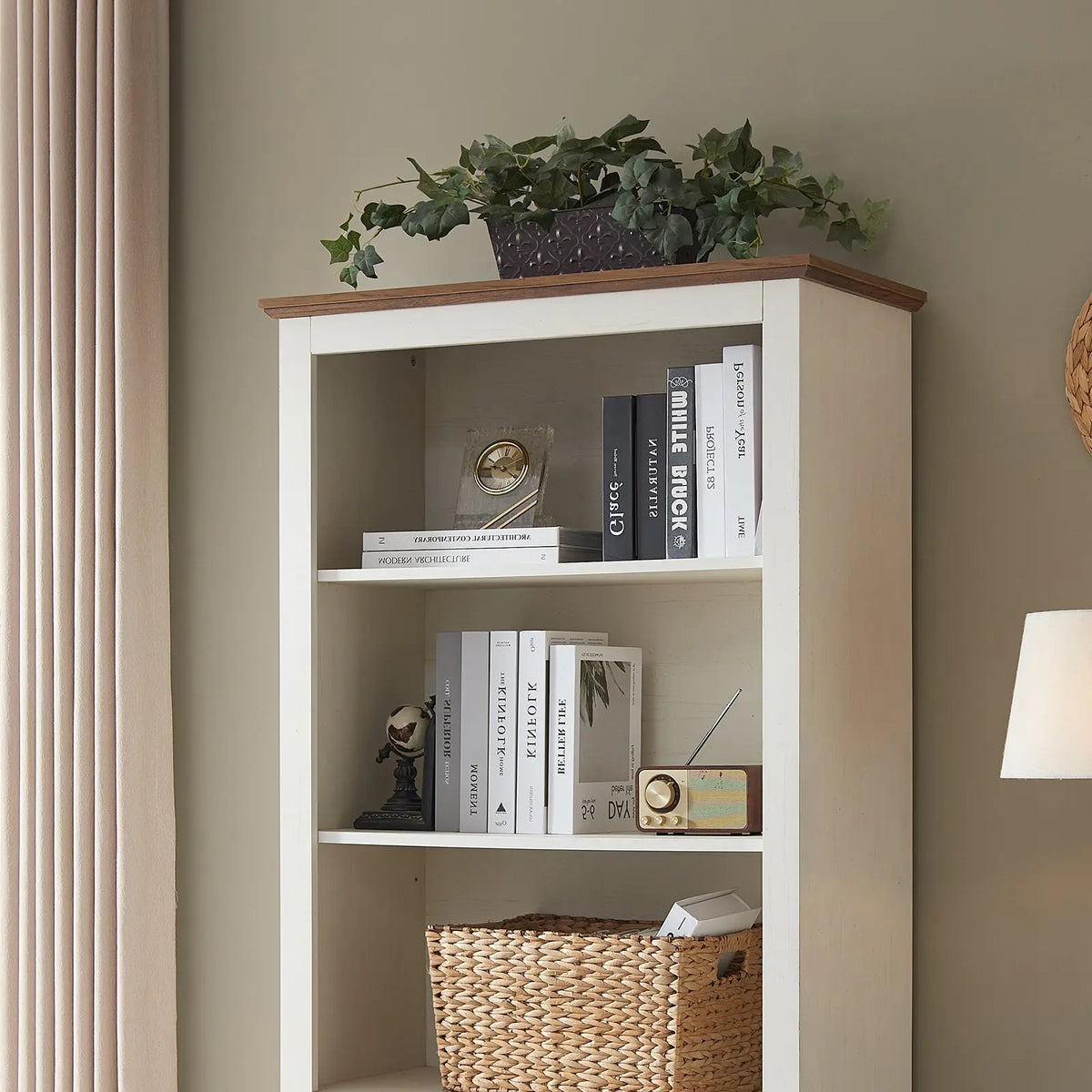 Bret Farmhouse Bookcase Storage Cabinet Rustic White