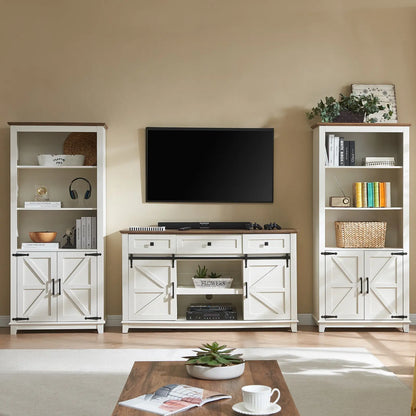 Bret Farmhouse Bookcase Storage Cabinet Rustic White