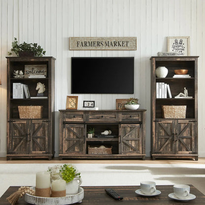 Bret Farmhouse Bookcase Storage Cabinet Rustic Oak Black