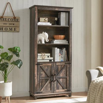 Bret Farmhouse Bookcase Storage Cabinet Rustic Oak Black