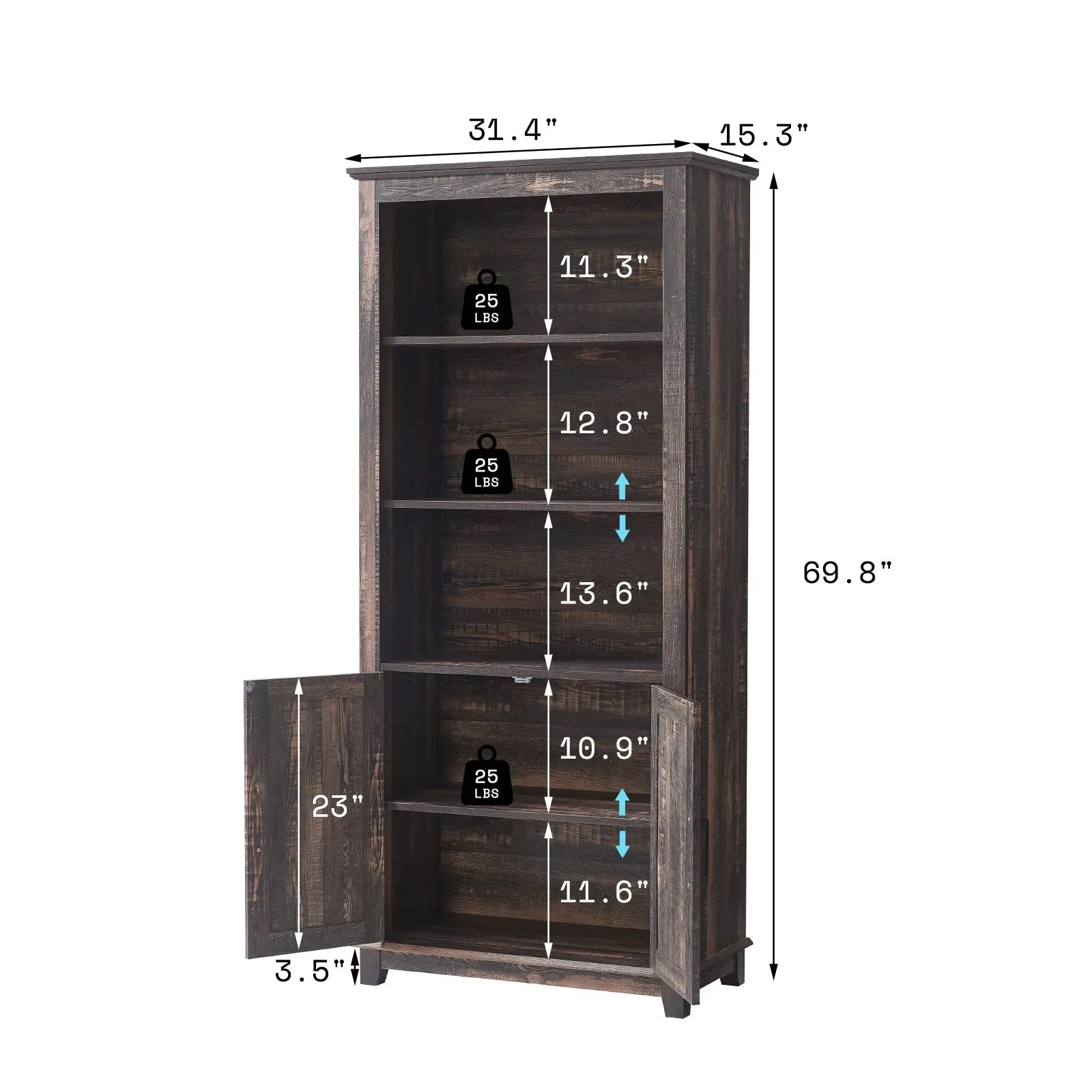 Bret Farmhouse Bookcase Storage Cabinet Rustic Oak Black