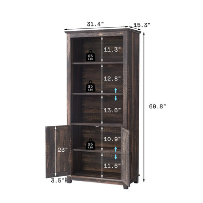 Bret Farmhouse Bookcase Storage Cabinet Rustic Oak Black