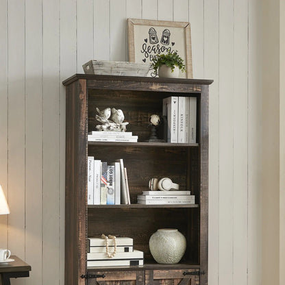 Bret Farmhouse Bookcase Storage Cabinet Rustic Oak Black