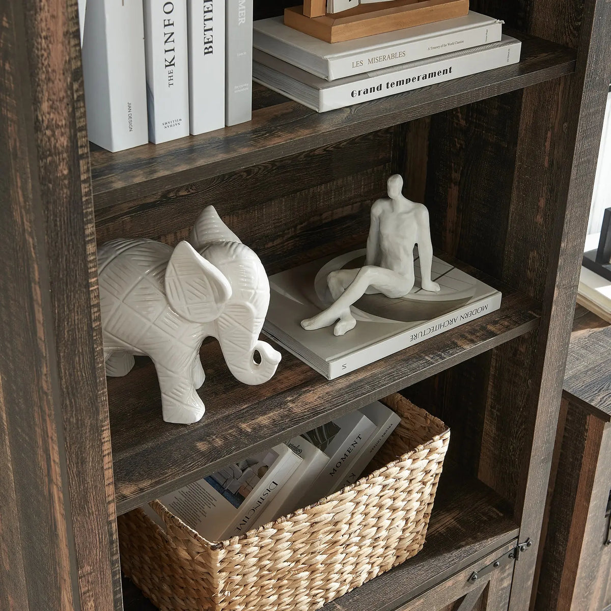 Bret Farmhouse Bookcase Storage Cabinet Rustic Oak Black