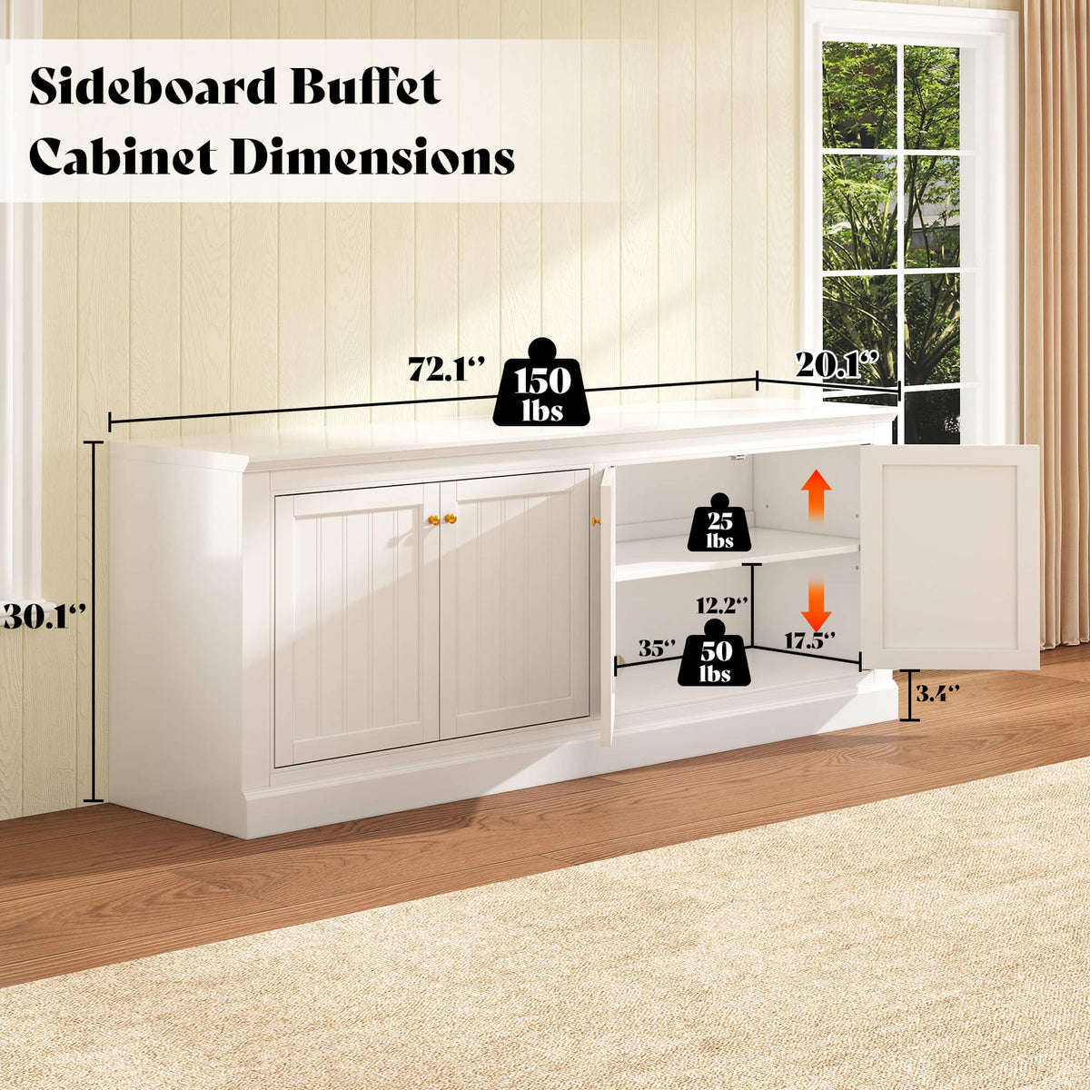 Averis 72" Sideboard Buffet Cabinet Amerlife White