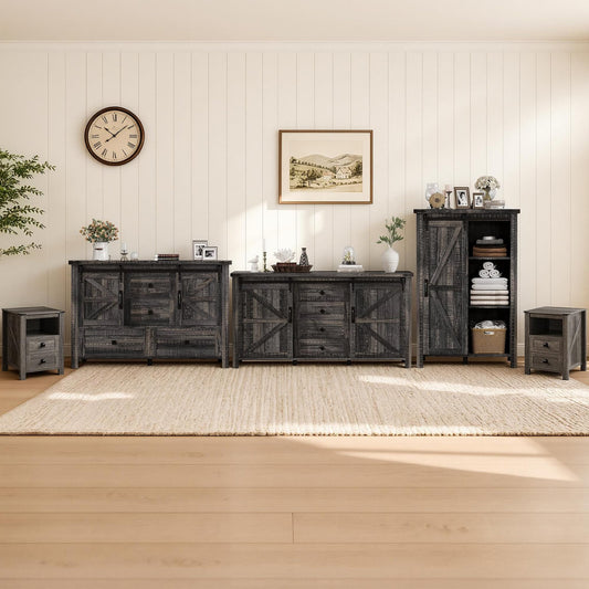 Farmhouse Bedroom Set with Storage Amerlife Black Oak