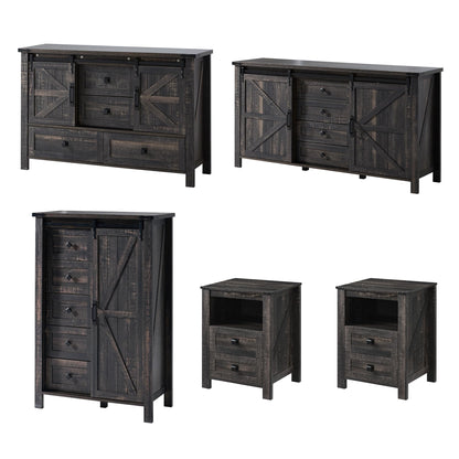 Farmhouse Bedroom Set with Storage Amerlife Black Oak