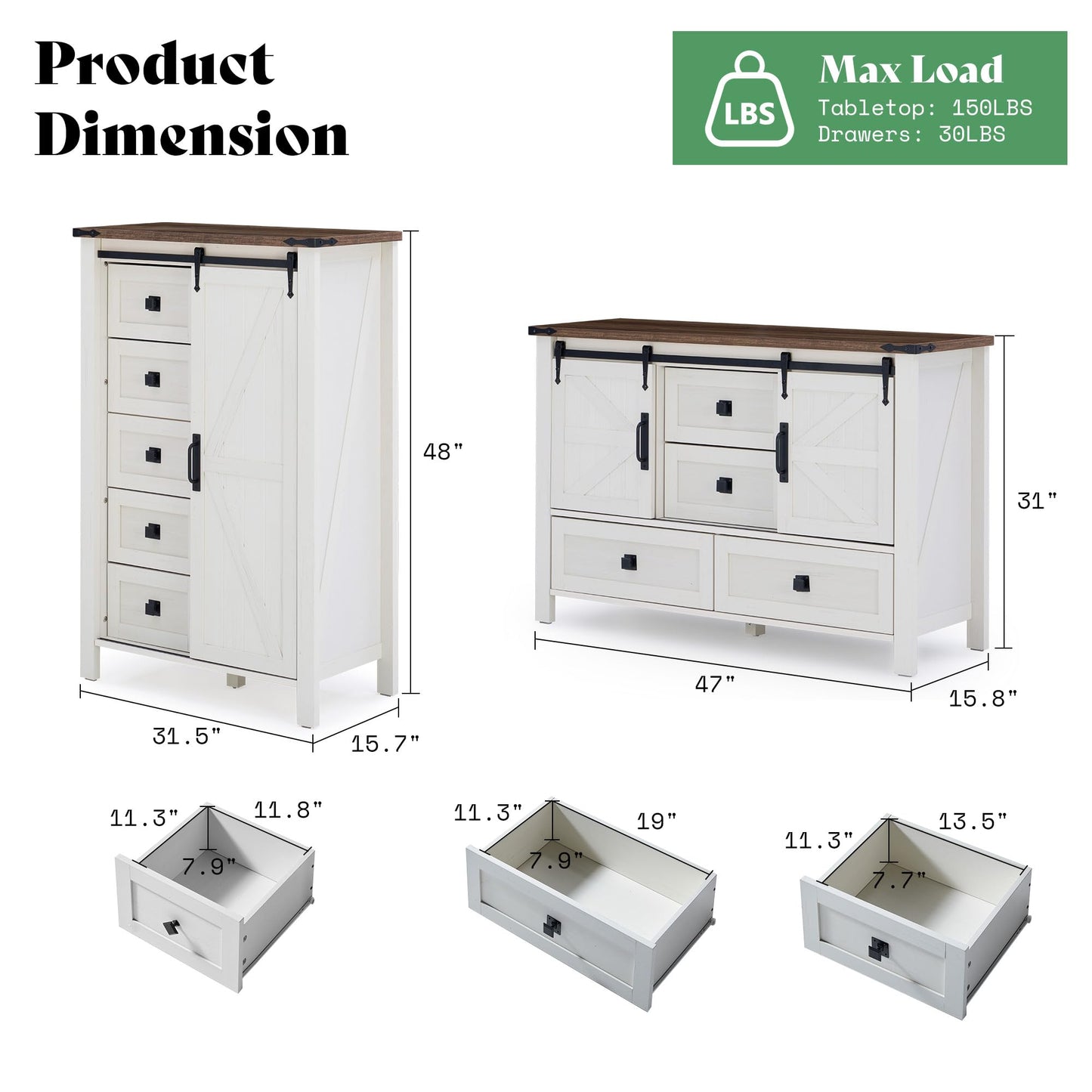 Farmhouse Bedroom Set with Storage Amerlife Antique White