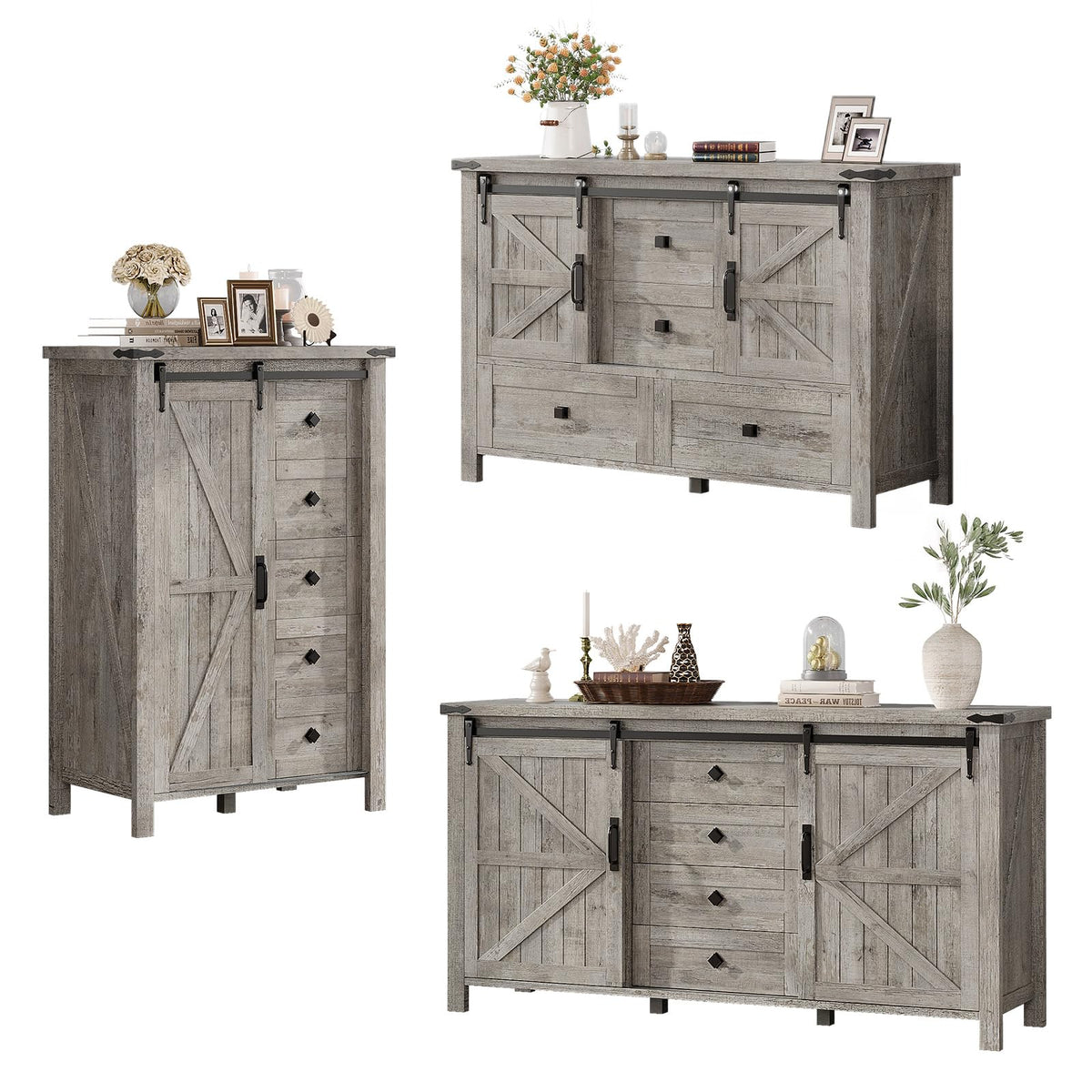 Marlowe Farmhouse Dresser Set Amerlife Light Rustic Oak