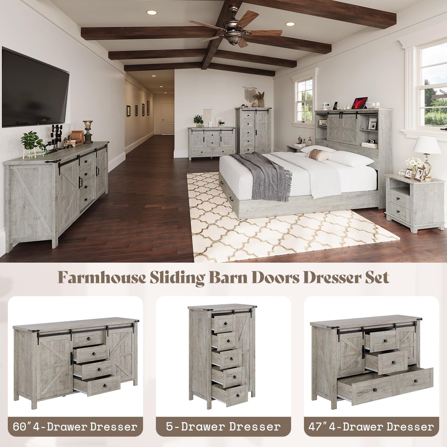 Marlowe Farmhouse Dresser Set Amerlife Light Rustic Oak