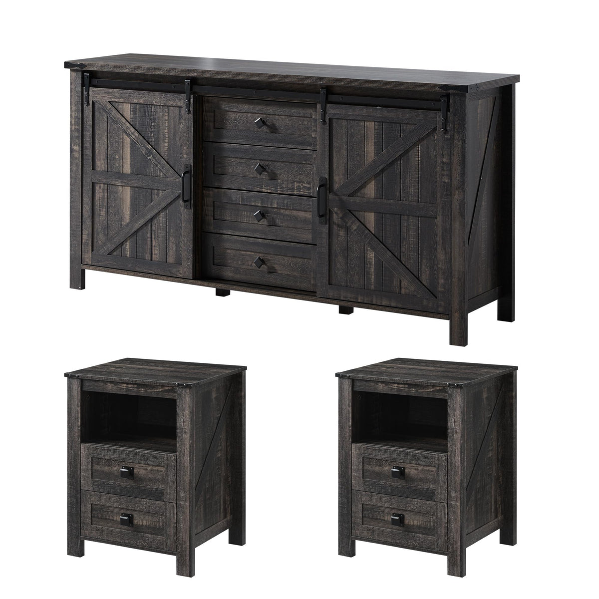 Farmhouse Bedroom Set with Storage Amerlife  Bedroom Furniture Sets Black Oak