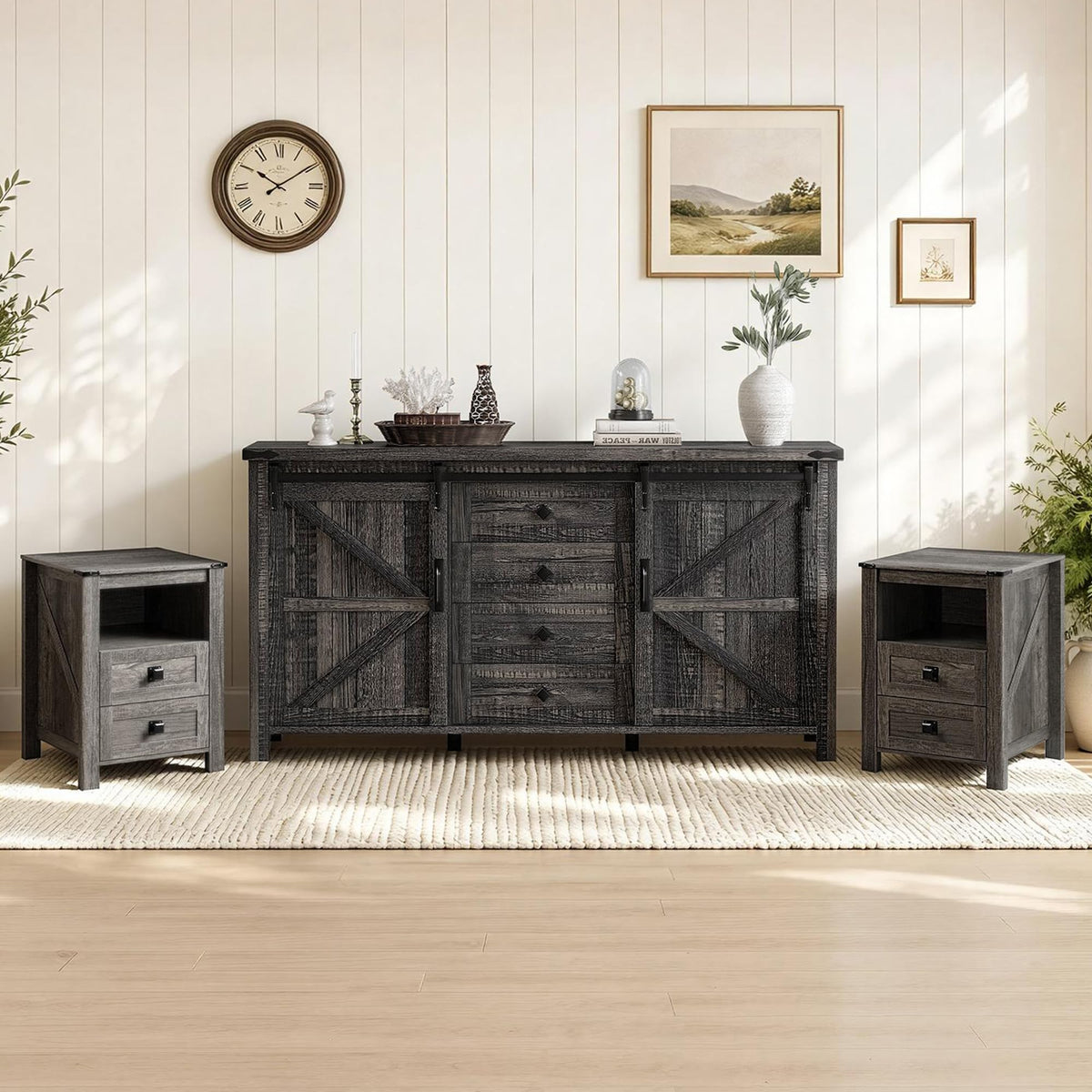Farmhouse Bedroom Set with Storage Amerlife  Bedroom Furniture Sets Black Oak