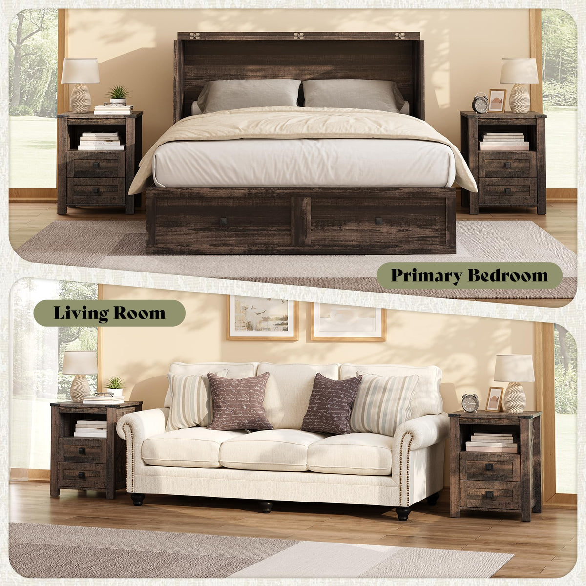 Farmhouse Bedroom Set with Storage Amerlife  Bedroom Furniture Sets Black Oak