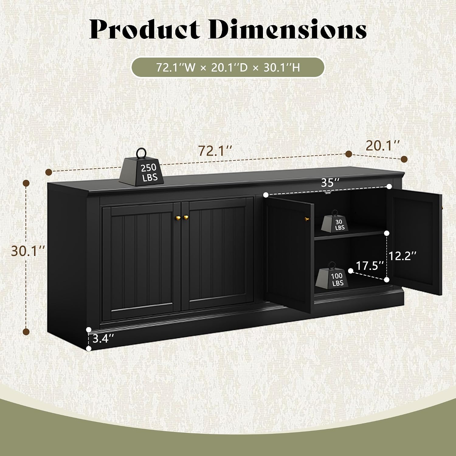 Averis 72" Sideboard Buffet Cabinet Amerlife Black