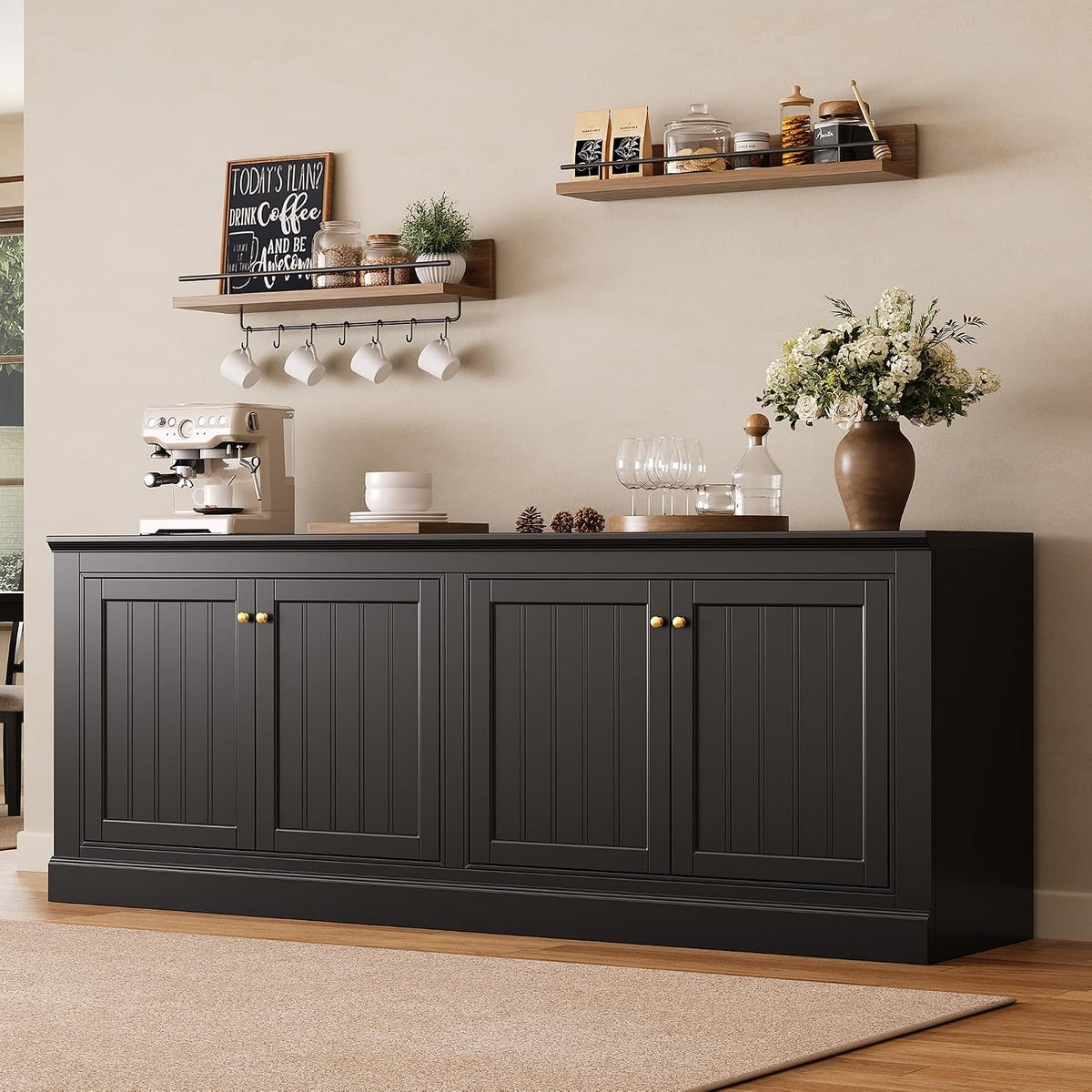 Averis 72" Sideboard Buffet Cabinet Amerlife Black