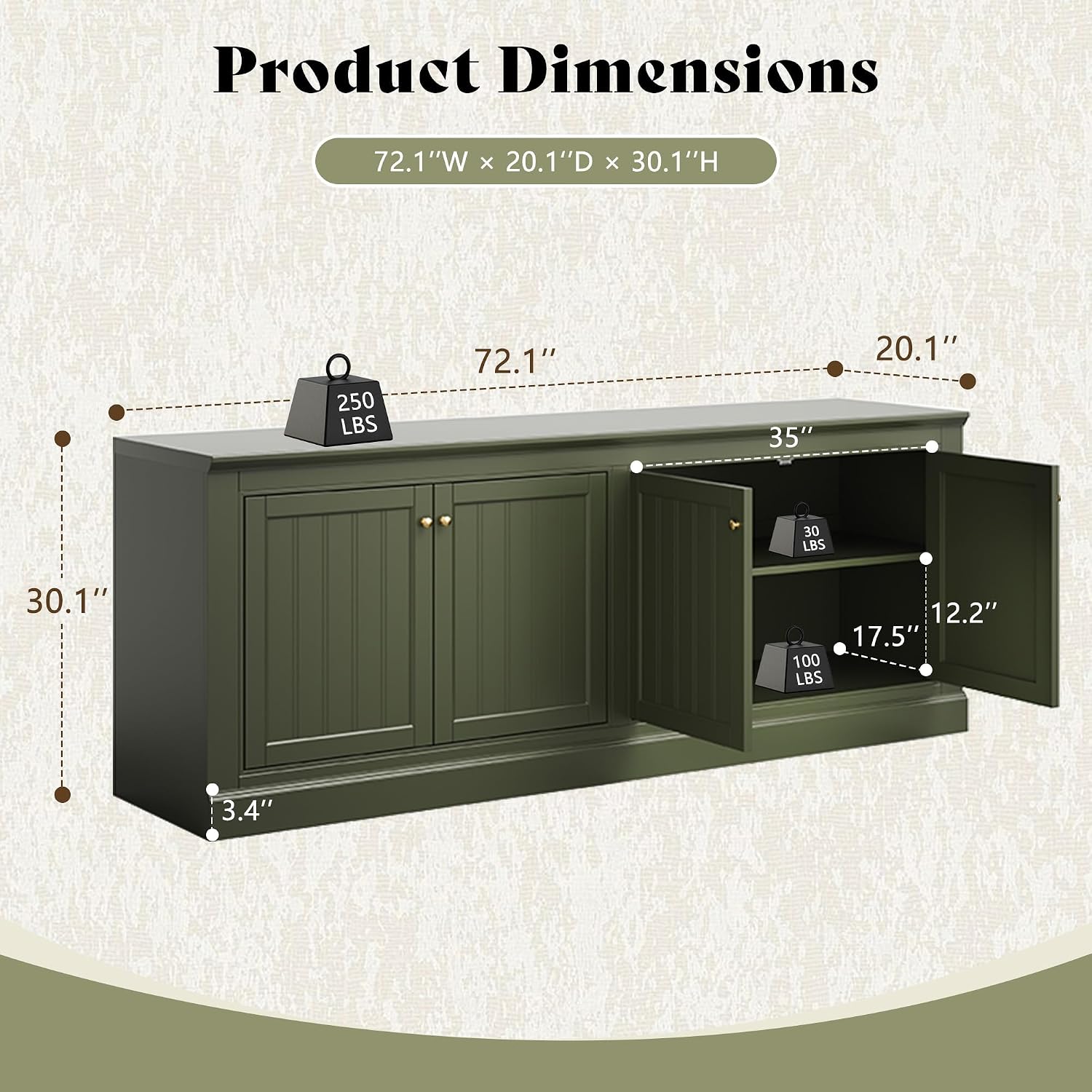 Averis 72" Sideboard Buffet Cabinet Amerlife Olive Green