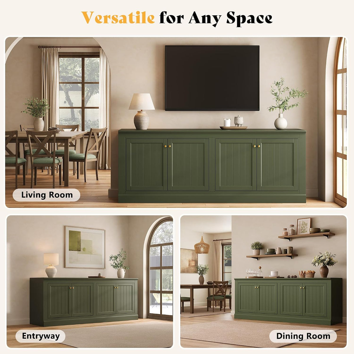 Averis 72" Sideboard Buffet Cabinet Amerlife Olive Green