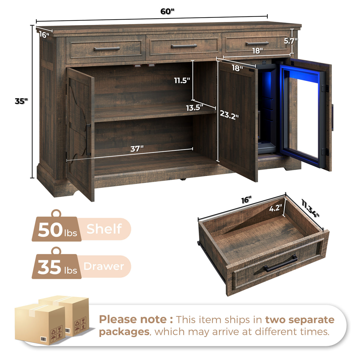 Frost Farmhouse Coffee Bar Cabinet Brown