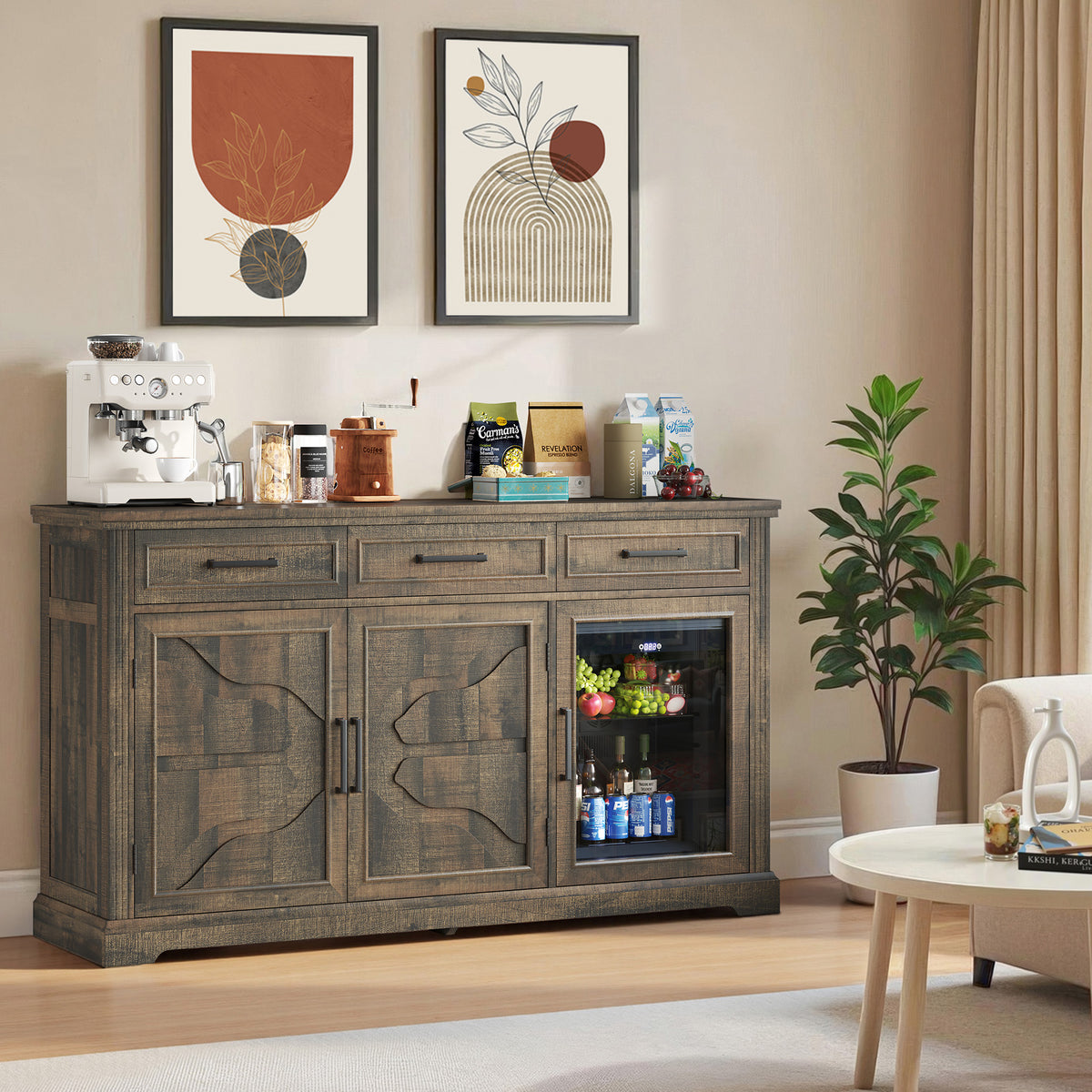 Frost Farmhouse Coffee Bar Cabinet Brown