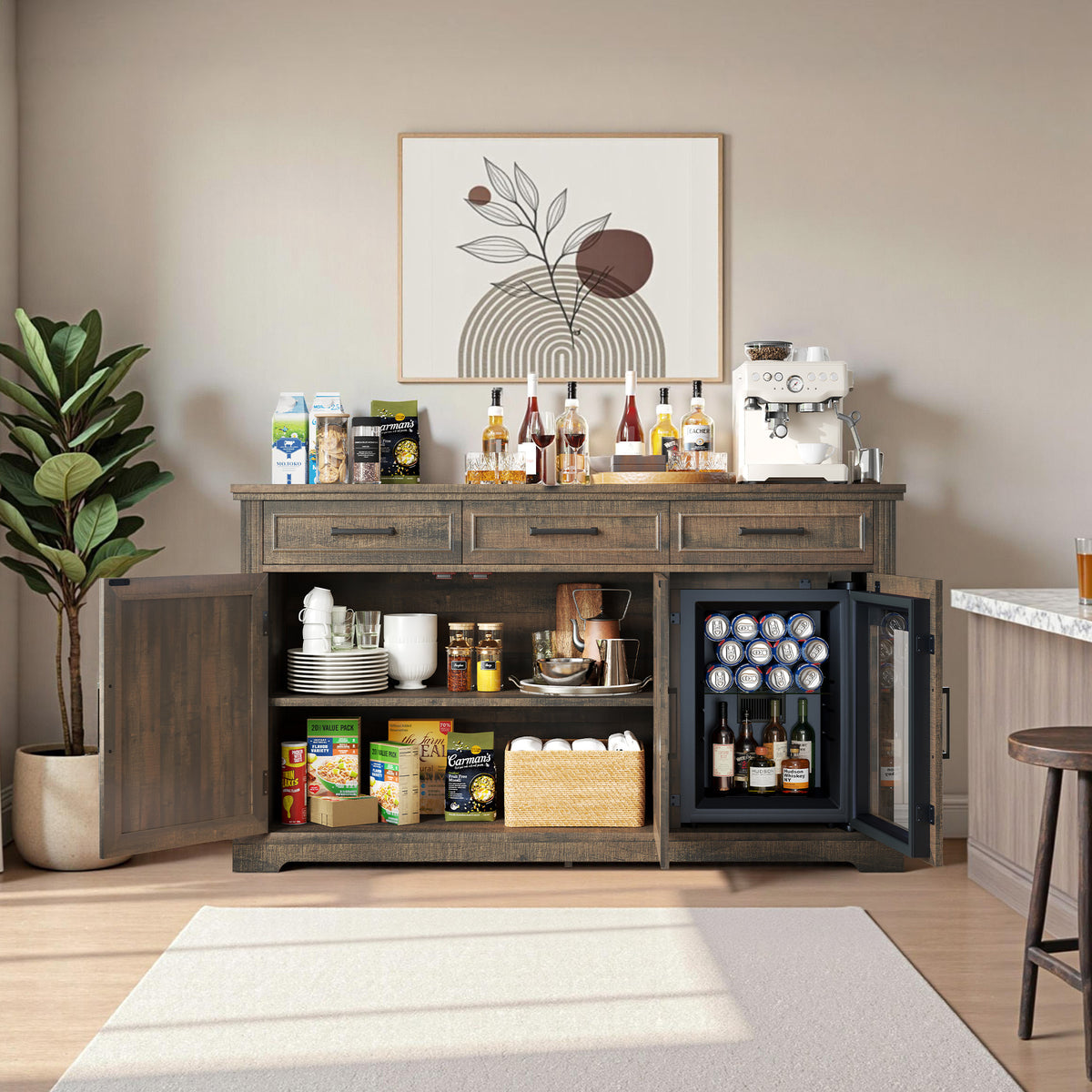 Frost Farmhouse Coffee Bar Cabinet Brown