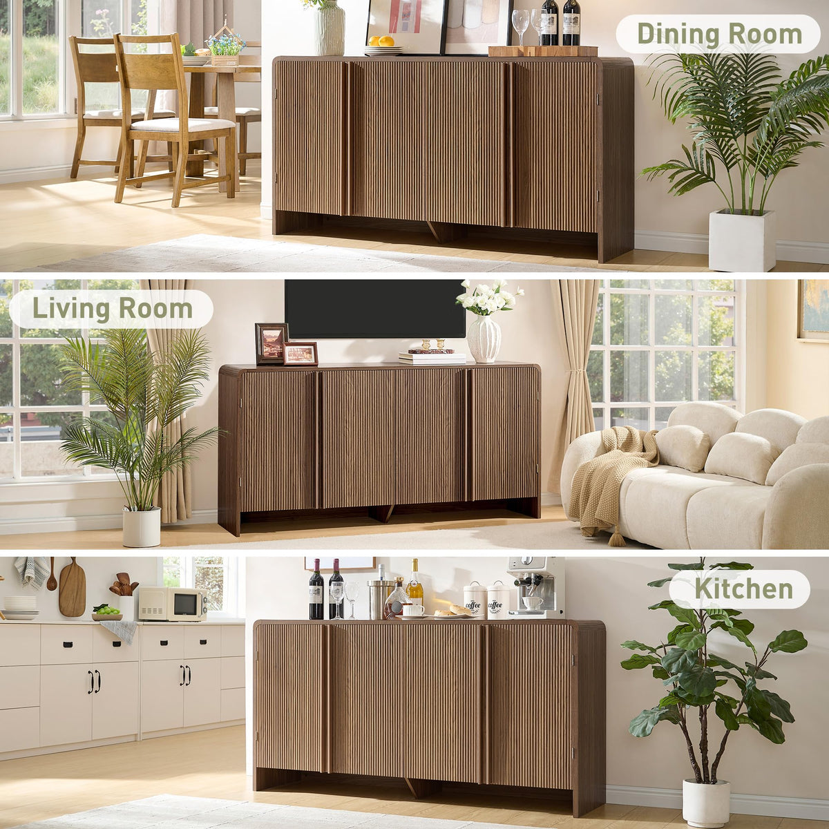 Sidra Fluted Buffet Cabinet Amerlife Brown