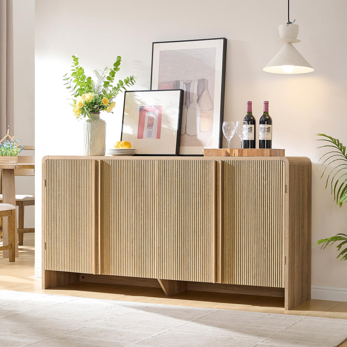 Sidra Fluted Buffet Cabinet Amerlife Natural Oak