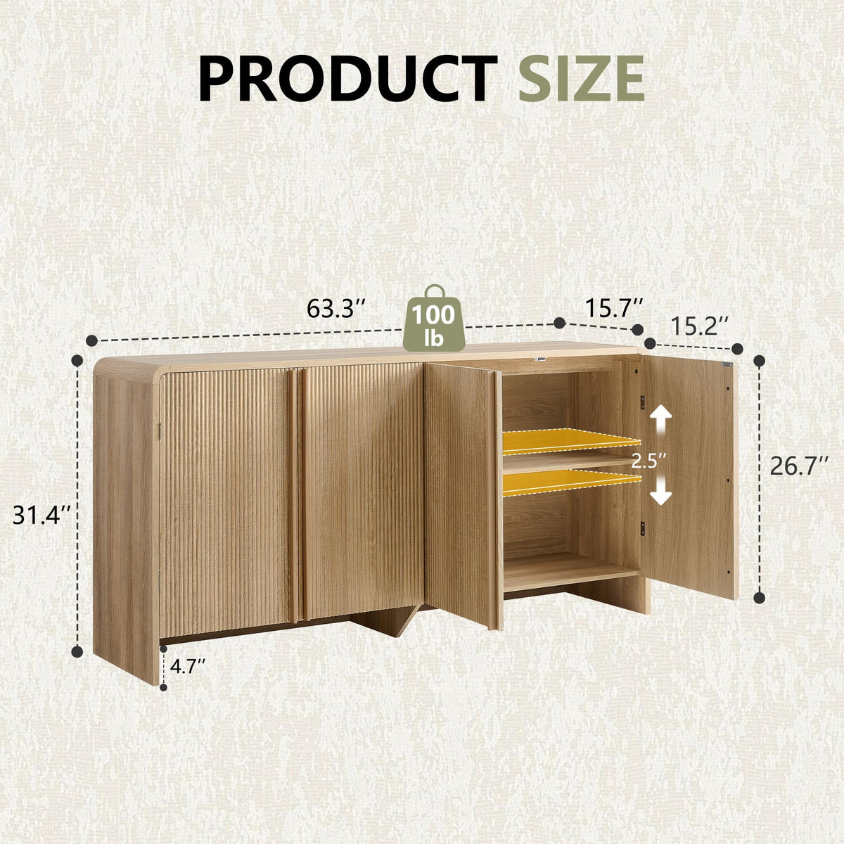Sidra Fluted Buffet Cabinet Amerlife Natural Oak