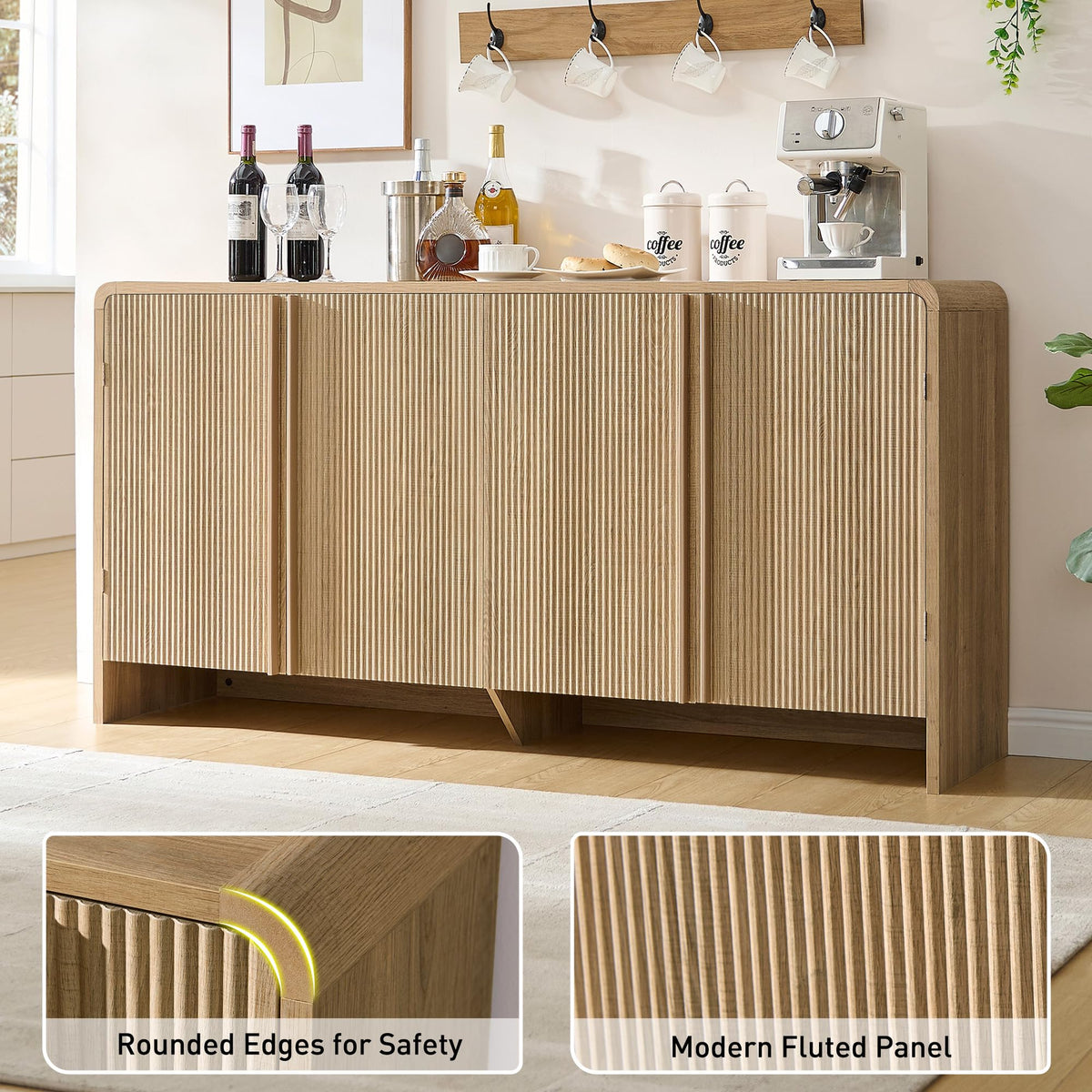 Sidra Fluted Buffet Cabinet Amerlife Natural Oak