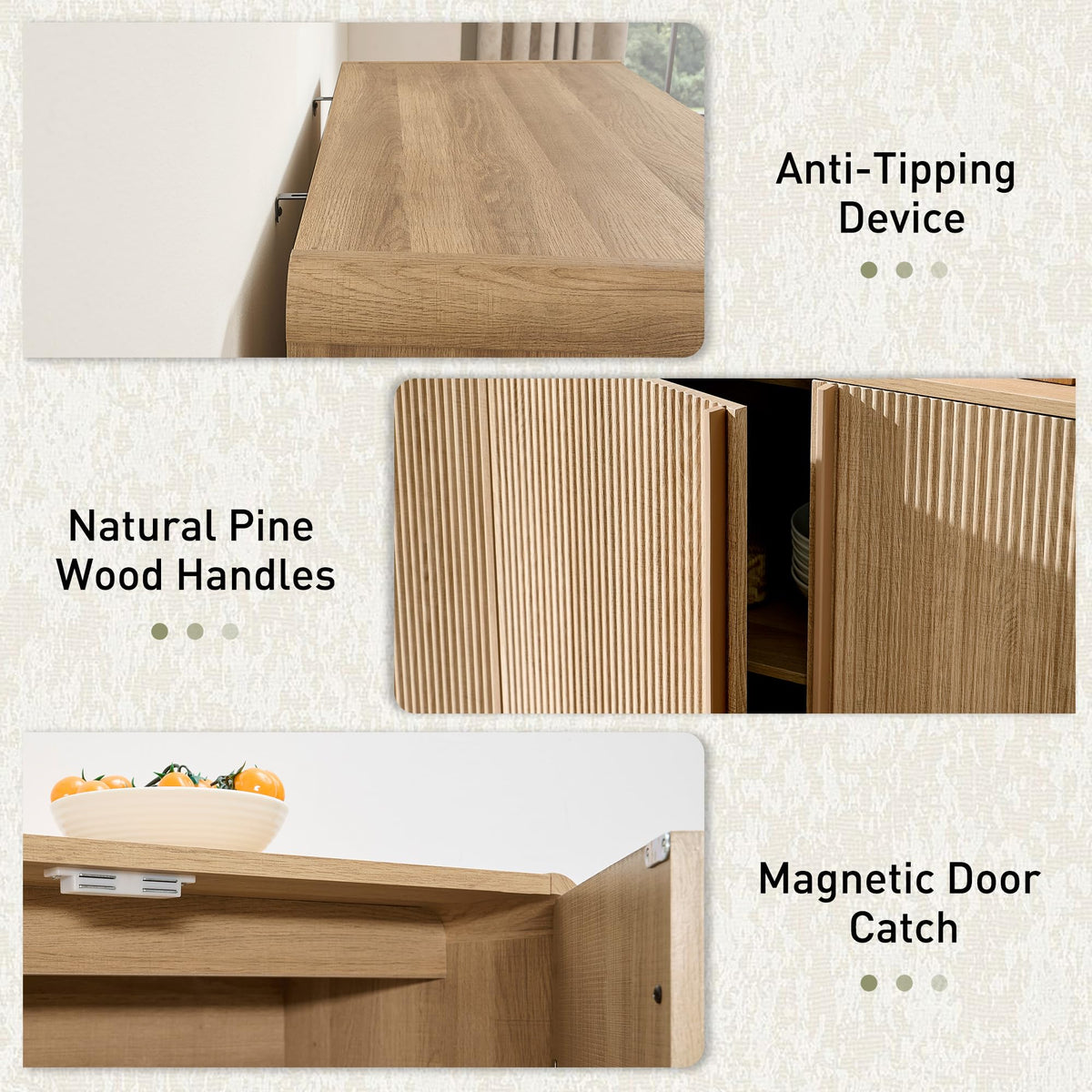 Sidra Fluted Buffet Cabinet Amerlife Natural Oak