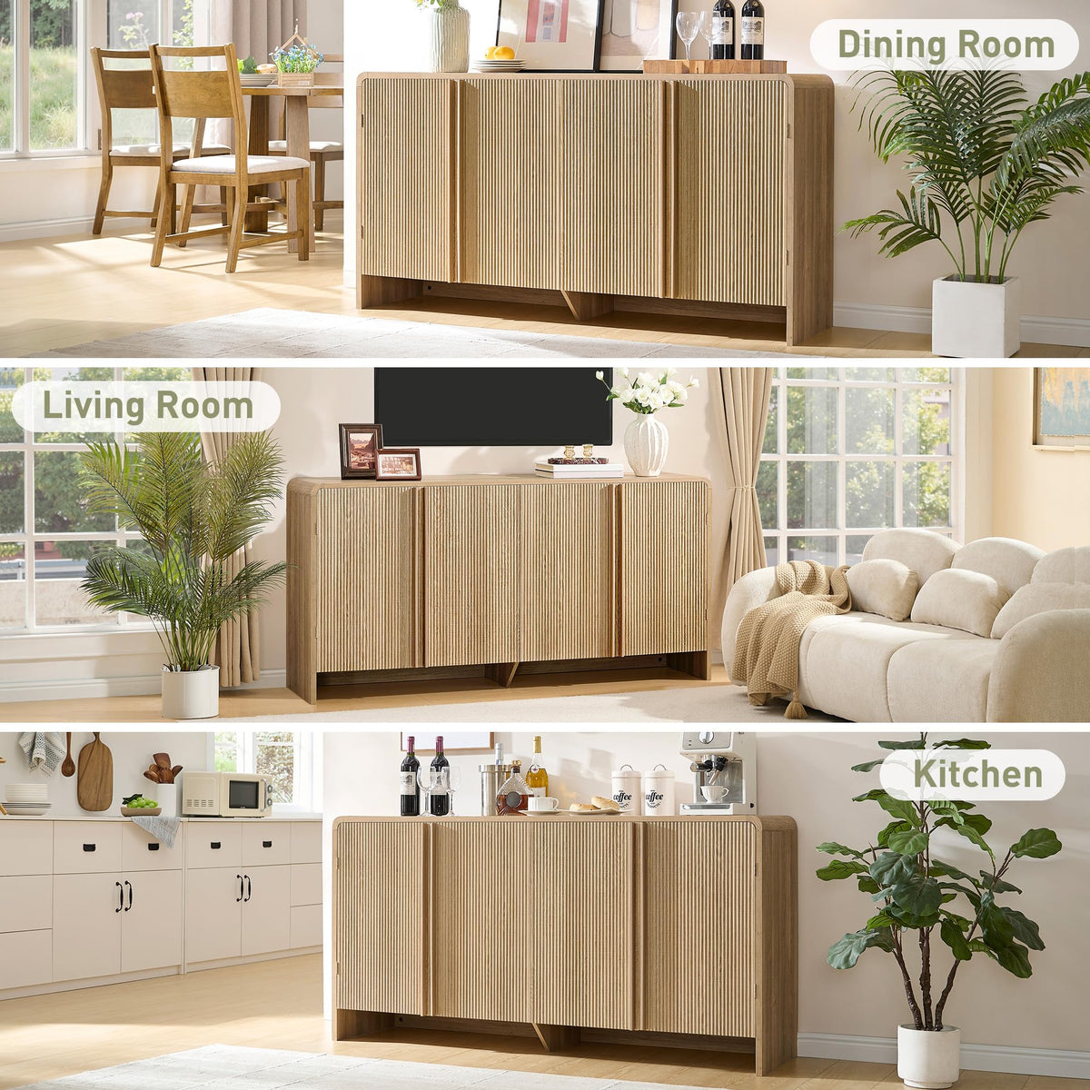 Sidra Fluted Buffet Cabinet Amerlife Natural Oak