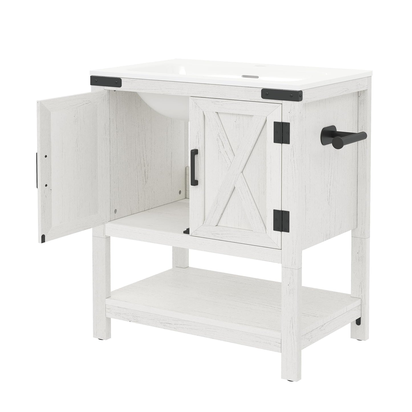 Calverton Farmhouse Vanity with Integrated Sink Amerlife Antique White 24”
