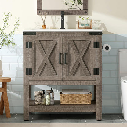 Calverton Farmhouse Vanity with Integrated Sink Amerlife Light Grey 24“