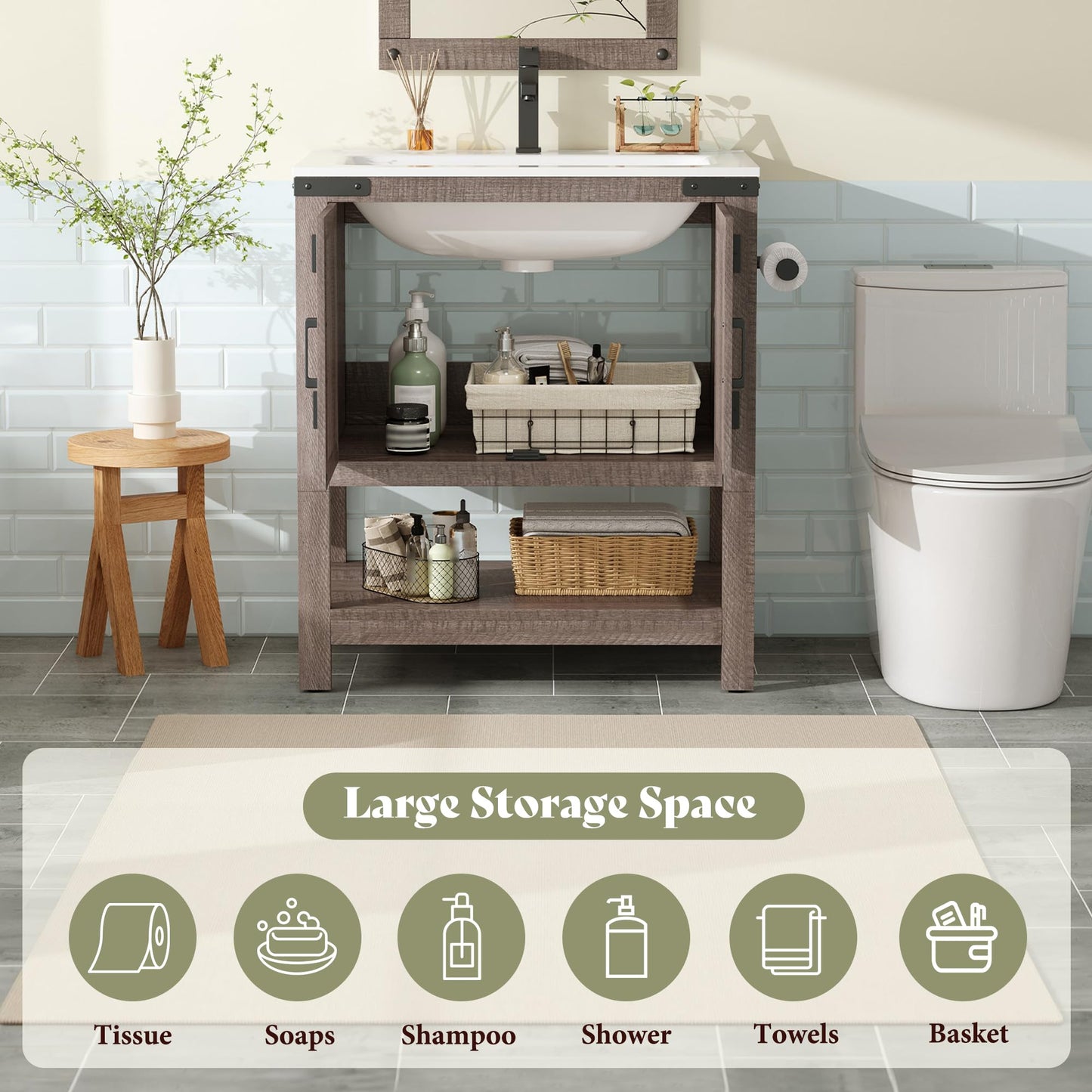 Calverton Farmhouse Vanity with Integrated Sink Amerlife Light Grey 24“