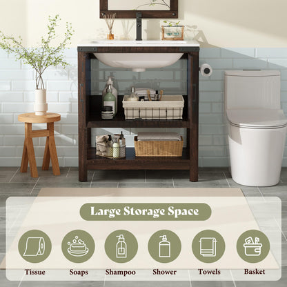 Calverton Farmhouse Vanity with Integrated Sink Amerlife Rustic Brown 24”