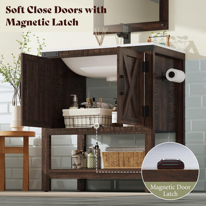 Calverton Farmhouse Vanity with Integrated Sink Amerlife Rustic Brown 24”