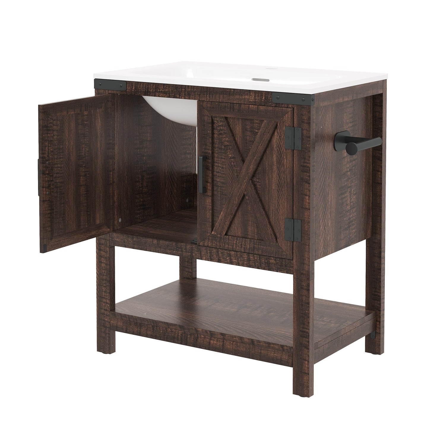 Calverton Farmhouse Vanity with Integrated Sink Amerlife Rustic Brown 24”