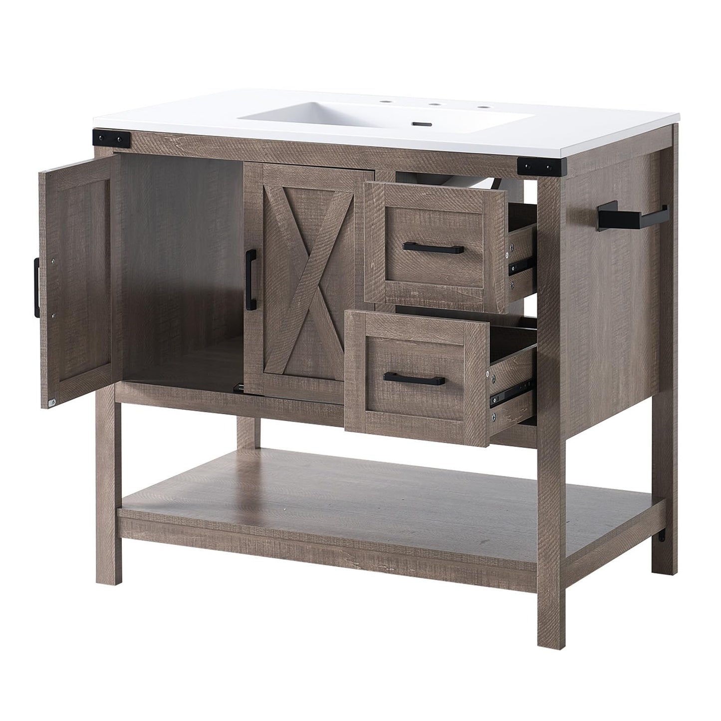 Calverton Farmhouse Vanity with Integrated Sink Amerlife Light Grey 36“