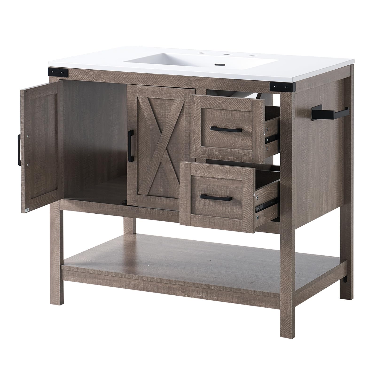 Calverton Farmhouse Vanity with Integrated Sink Amerlife Light Grey 36“