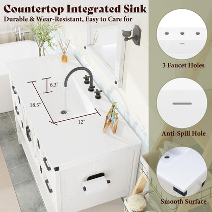 Calverton Farmhouse Vanity with Integrated Sink Amerlife Antique White 48”