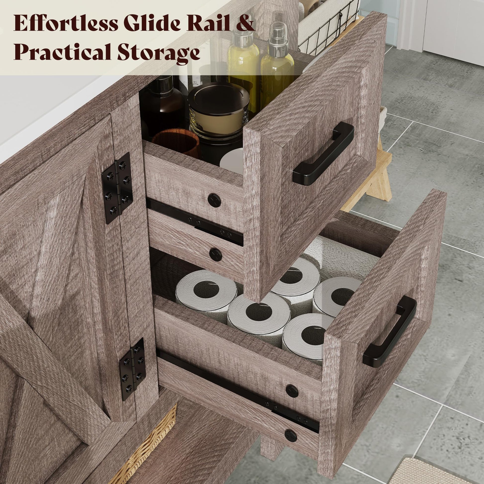 Calverton Farmhouse Vanity with Integrated Sink Amerlife Light Grey 48“