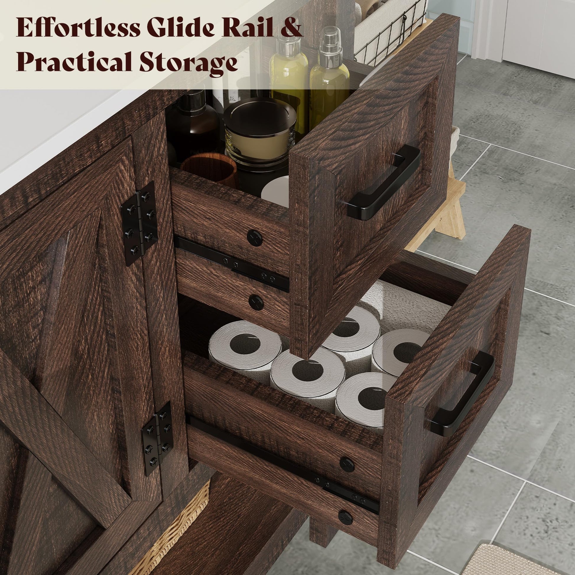 Calverton Farmhouse Vanity with Integrated Sink Amerlife Rustic Brown 48”