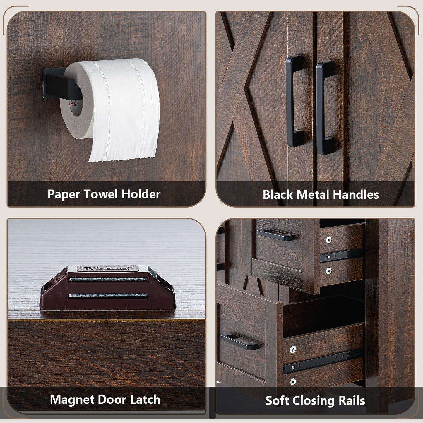 Calverton Farmhouse Vanity with Integrated Sink Amerlife Rustic Brown 48”