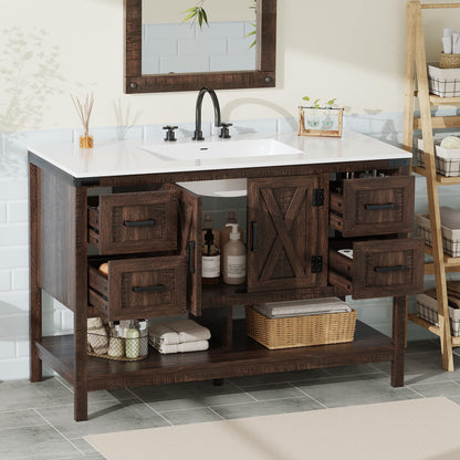 Calverton Farmhouse Vanity with Integrated Sink Amerlife Rustic Brown 48”